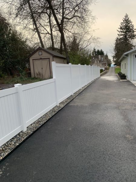 Build a White Vinyl Fence you say? Here is a finished Fence by Infinity Tree Services