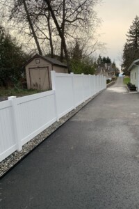Build a White Vinyl Fence you say? Here is a finished Fence by Infinity Tree Services Build a White Vinyl Fence you say? Here is a finished Fence by Infinity Tree Services